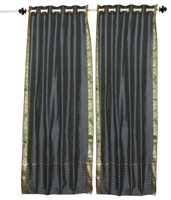 Lined-Dark Grey Ring Top  Sheer Sari Curtain / Drape  - 60W x 84L - Piece