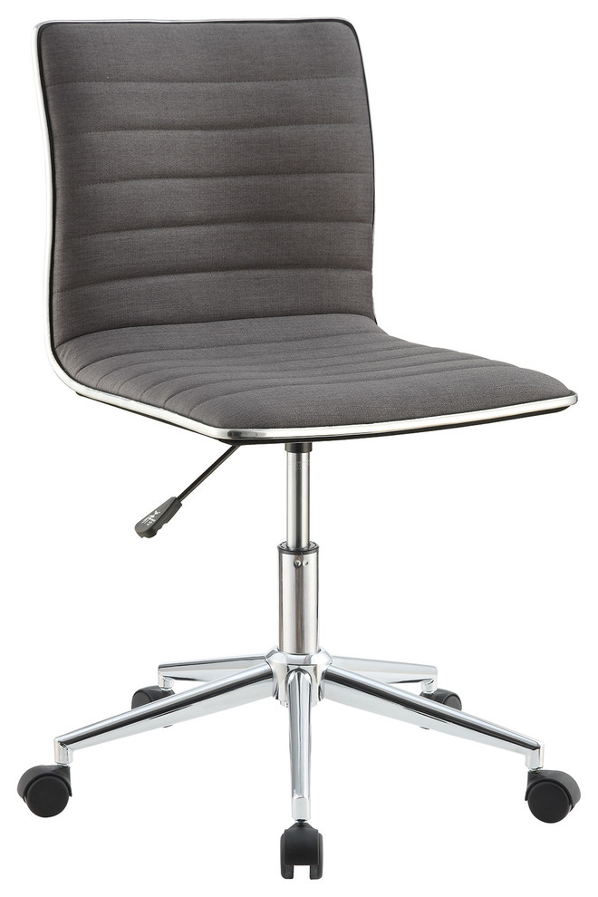 Adjustable Office Chair Fabric Upholstered Seat Chrome Base, Gray