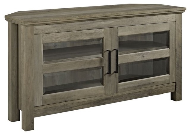 44 Corner Wood Tv Console In Grey Wash 44 Corner Wood Tv Console In Grey Wash