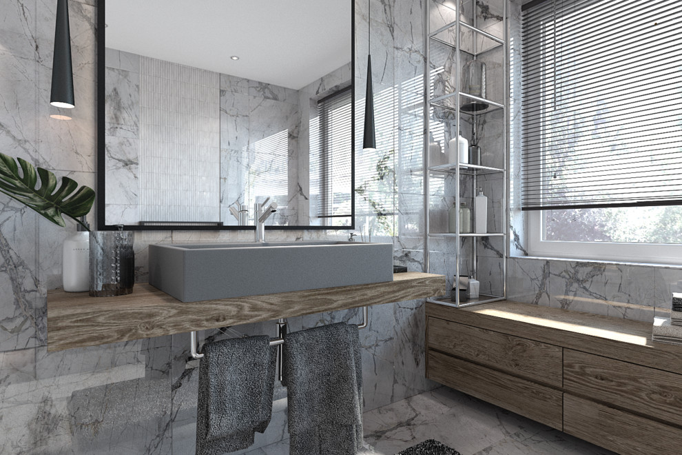 Ванная комната с панорамным окном в частном доме