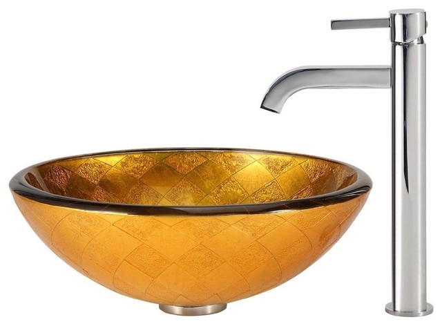 Orion Glass Vessel Sink and Ramus Faucet in Chrome