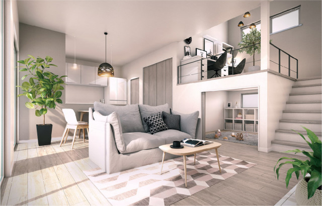 スキップフロアの家 moderne-salon