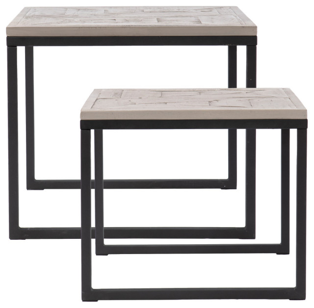 Grendon Reclaimed Wood Nesting End Tables, 2Piece Set Industrial Coffee Table Sets by SEI