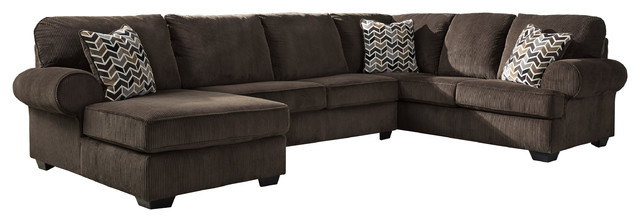 Jinllingsly 3 Piece Right Side Facing Sofa Sectional Chocolate Corduroy Transitional Sectional Sofas By Flash Furniture