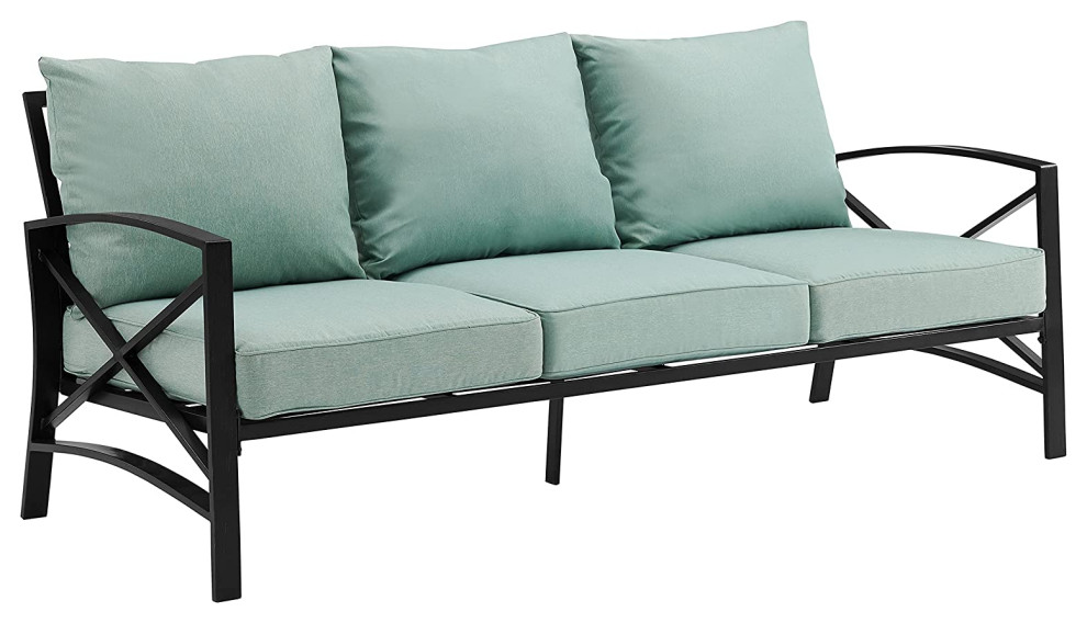Outdoor Sofa, Oiled Bronze Metal Frame With X-Sides and Removable Mist Cushions