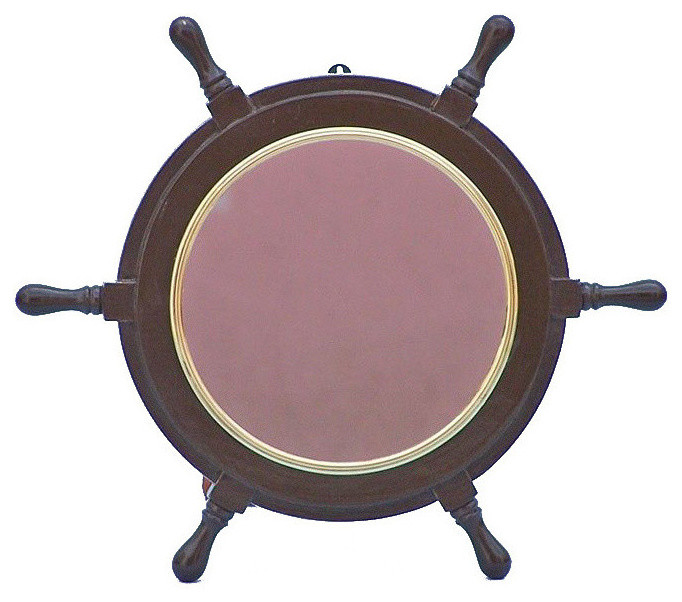 Pirate Ship Steering Wheel Mirror Beach Style Wall Mirrors by Handcrafted Nautical Decor