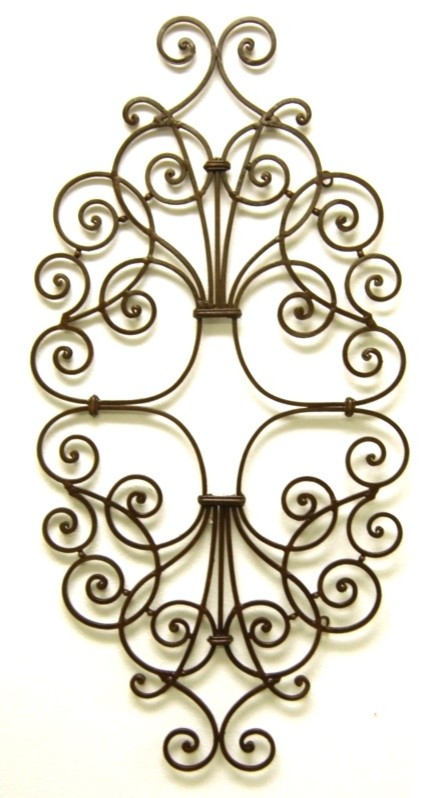 Open Scroll Oval Iron Wall Grille, 42" Swirl Art Plaque Outdoor