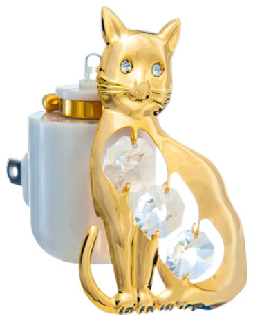 24K Gold Plated Crystal Studded Kitty Cat Night Light With White LED