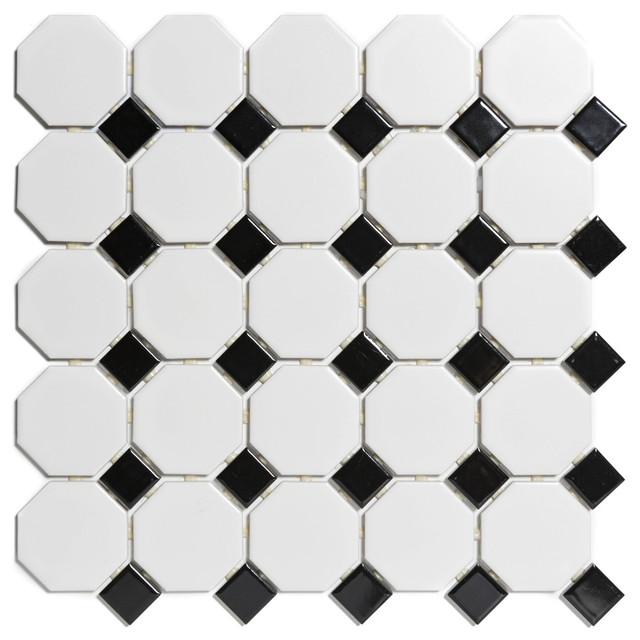11 6 X11 Glazed Porcelain Mosaic Paris Octagon White And Black Glazed Porcelain Mosaic Paris Octagon