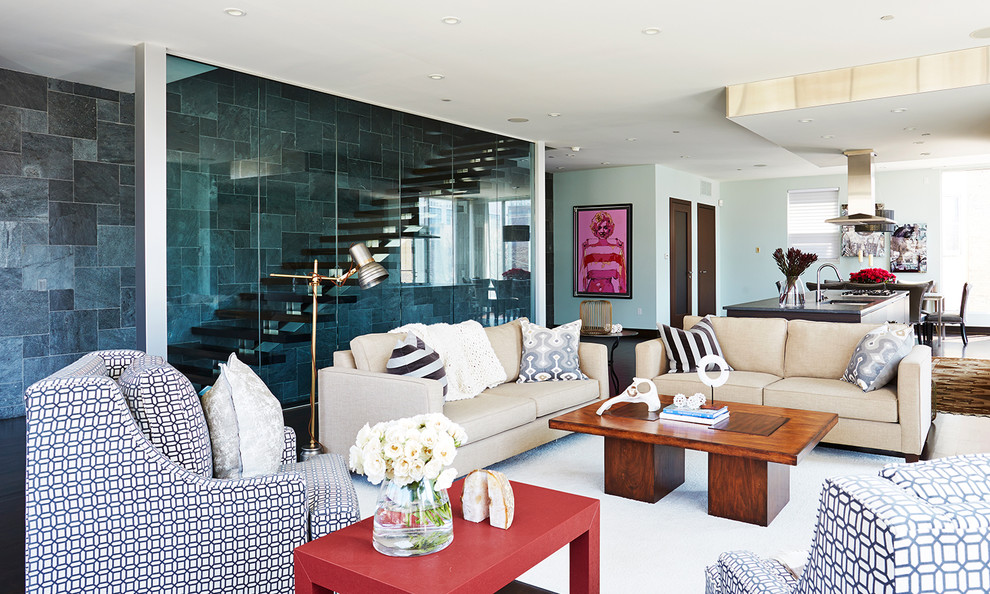 Living room - contemporary open concept living room idea in Milwaukee