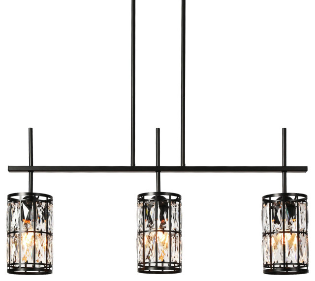 LNC Diana 3Light Matte Black Modern Linear LED Large Kitchen Island Light Transitional