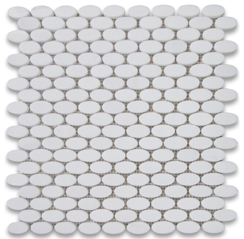 Thassos White Marble 1-1/4x5/8 Ellipse Oval Mosaic Tile Polished, 1 ...