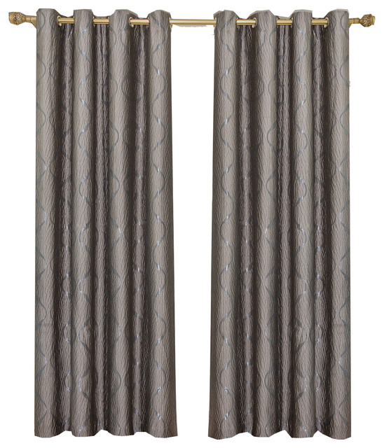 Laguna 100% Polyester Jacquard Grommet Curtains, Set of 2, Taupe, 104"x96"
