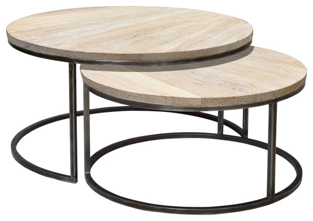 Round Nesting Coffee Table Set Of 2, Nesting Coffee Table Round Wood