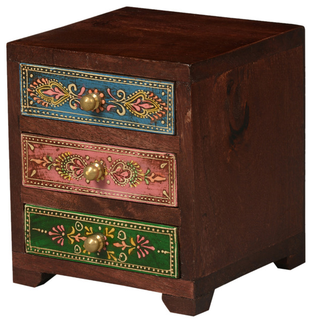 Kolkata Pastel Mango Wood 3 Drawer Mini Chest Jewelry Box