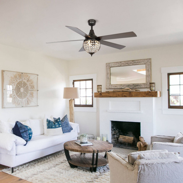 52 in Modern Crystal Ceiling fan with 5 Blades in Antique Bronze ...