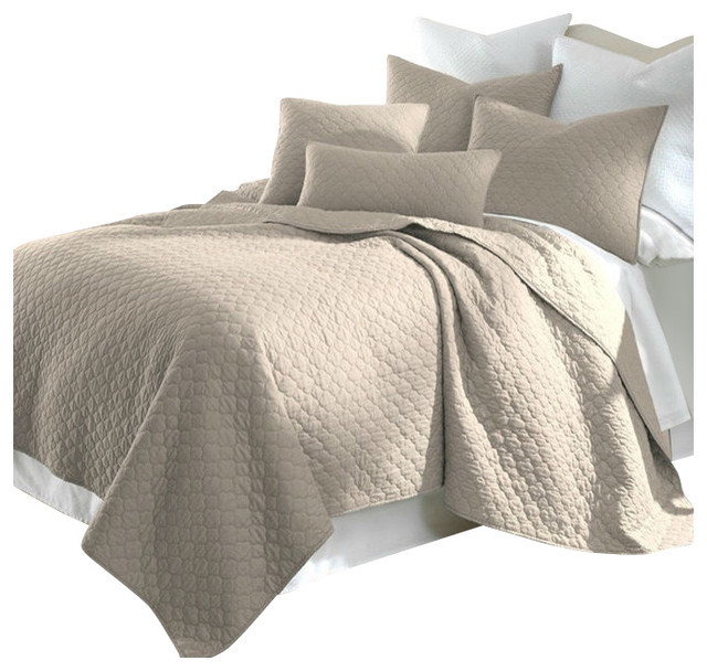 King Size Cotton Quilt Set With 2 Shams, Taupe Quilts And Quilt Sets