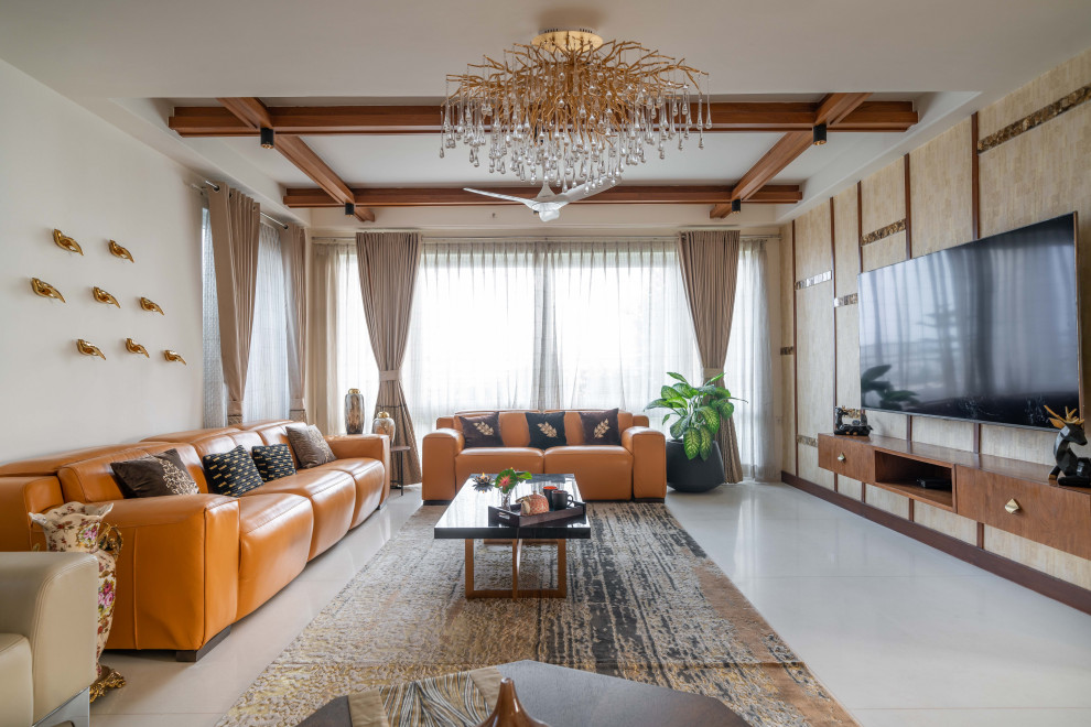 This is an example of a contemporary living room in Hyderabad.