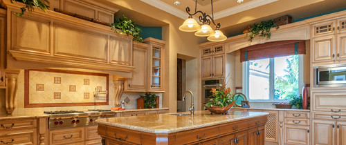 Tan cabinets and design