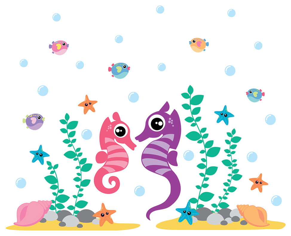 Seahorse Wall Decal Ocean Wall Decals Ocean Vinyl Sticker Seahorse Decals, 50" x 40