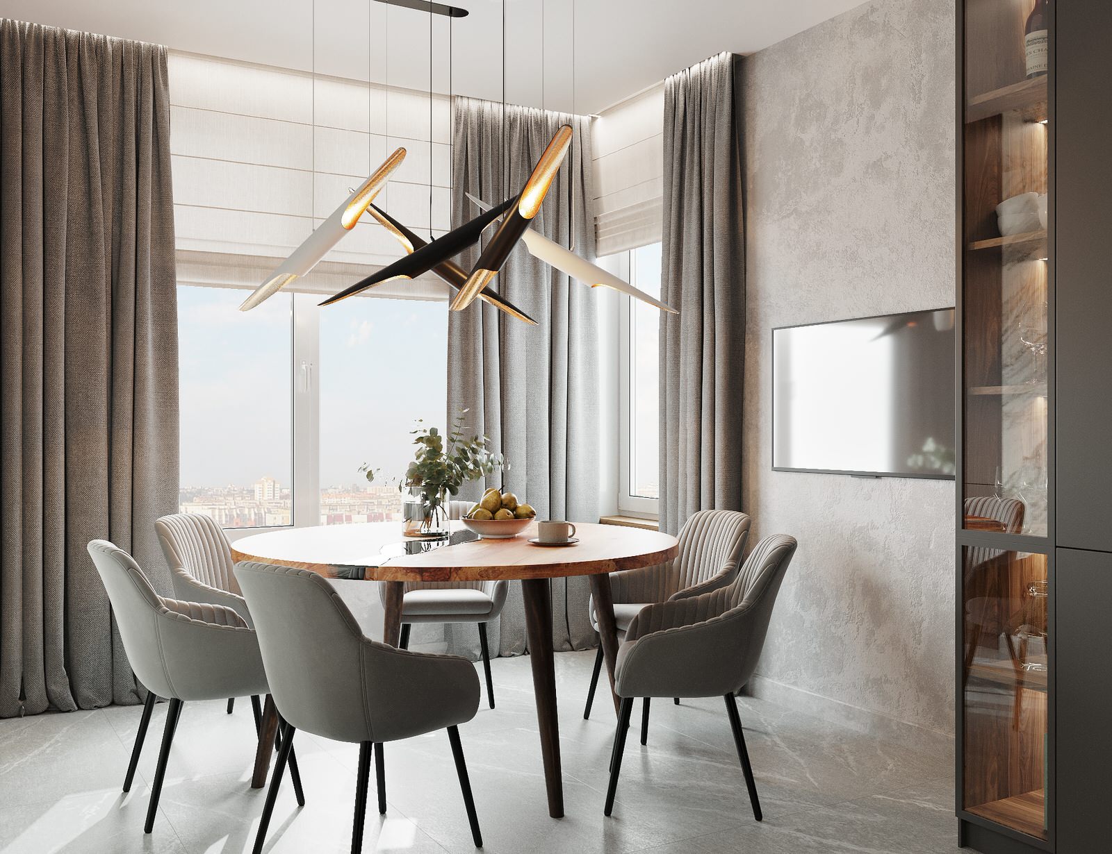 Трехкомнатная квартира для семьи из 4 человек с монохромным интерьером