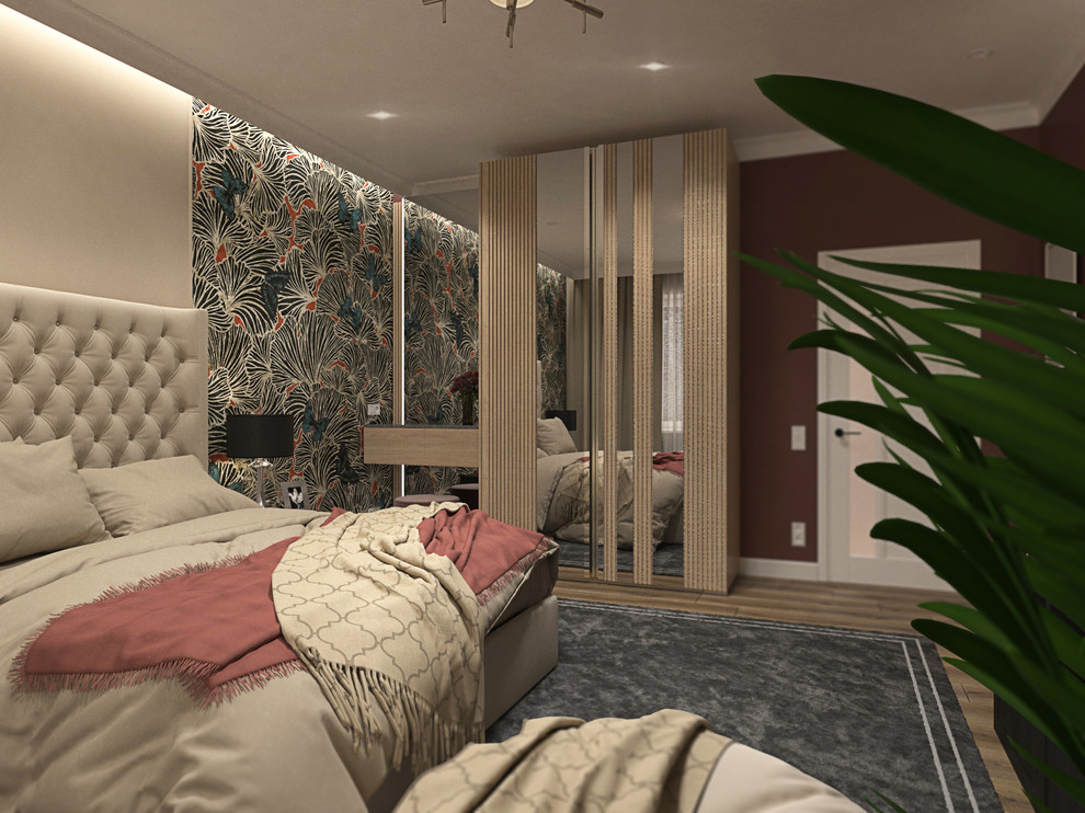 Спальня в бежевых тонах с бабочками