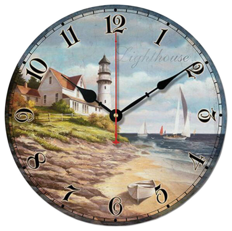 10" Retro Unique Lighthouse Wall ClockDecor Silence, G Beach Style