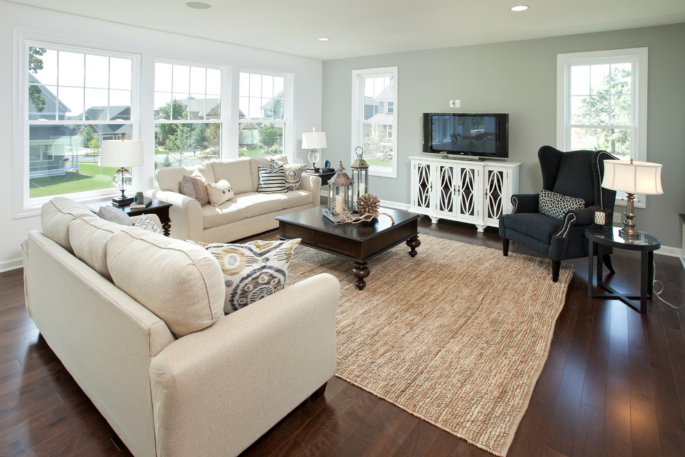 Living room - transitional living room idea in Minneapolis with gray walls