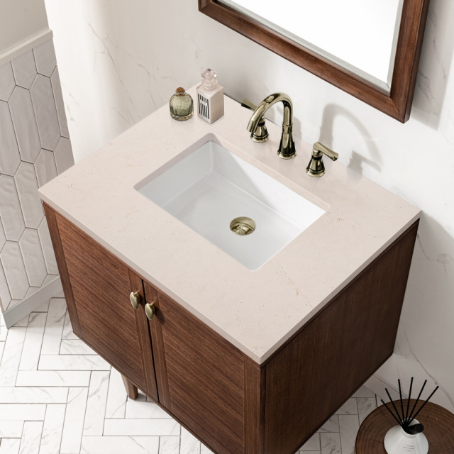 30" Modern Mid-Century Walnut Single Sink Bathroom Vanity, James Martin ...