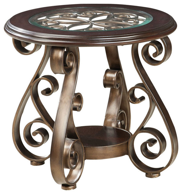 Standard Furniture Ay Round Glass Top End Standard Furniture Ay Round Glass Top End Table In Burnished Antique Bronze Traditional Side
