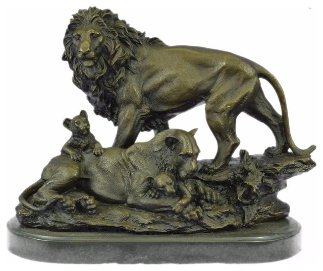 Shop Houzz USA Bronze Large African Lion Family Wild Life Bronze