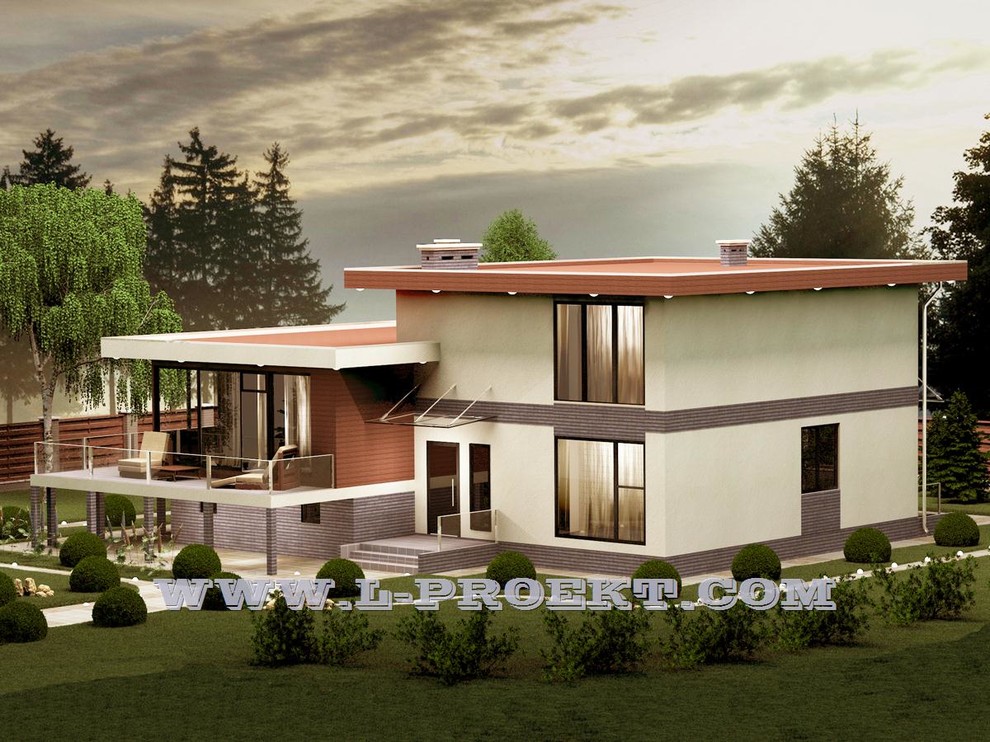 Проект 239 - двухэтажный трехуровневый дом с плоской крышей