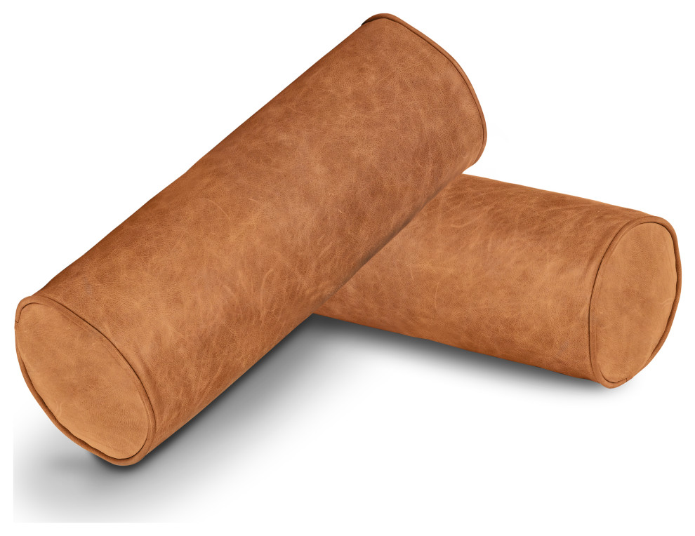 Poly and Bark Napa Leather Bolster Pillow, Set of 2 Contemporary