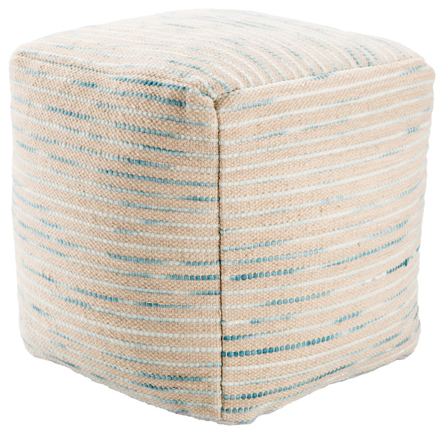 Jaipur Rugs Alma Wool and Cotton Cube Pouf, Blue