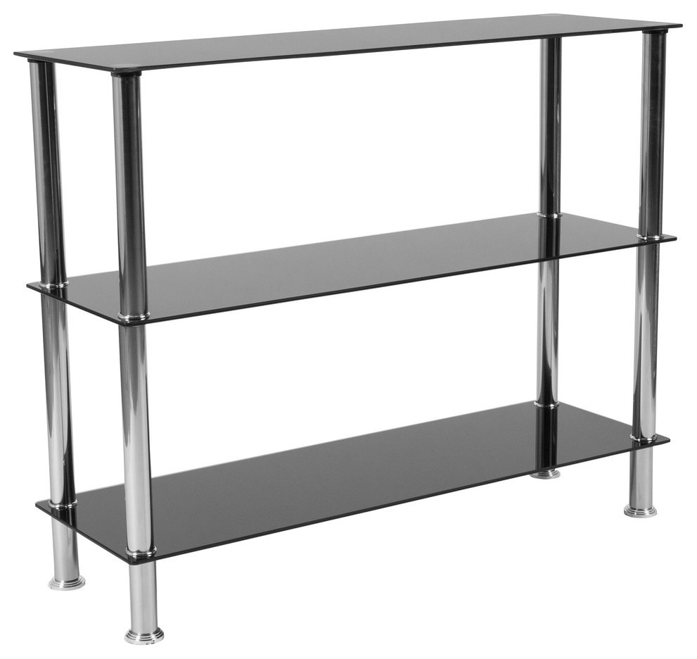 Riverside Black Glass Storage Shelves Stainless Steel Frame