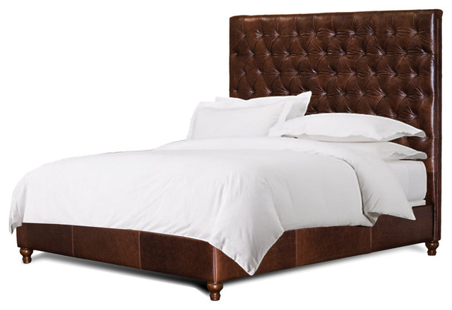 King Chesterfield Bed With Deep Buttonless Diamond Tufting, Genuine Leather  - Transitional - Panel Beds - by For Now Designs | Houzz
