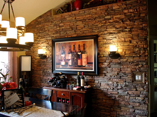 Stacked Stone Dining Room Accent Wall Rustic New York
