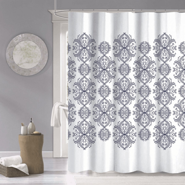Navy and White Decorative Shower Curtain Traditional Shower