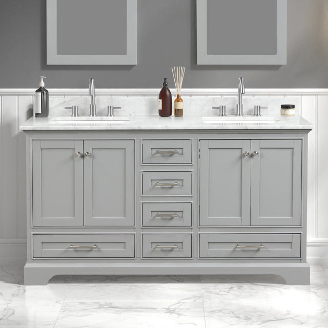 Bath Vanity, Marble Top, 60'' W/ Sink Transitional Bathroom