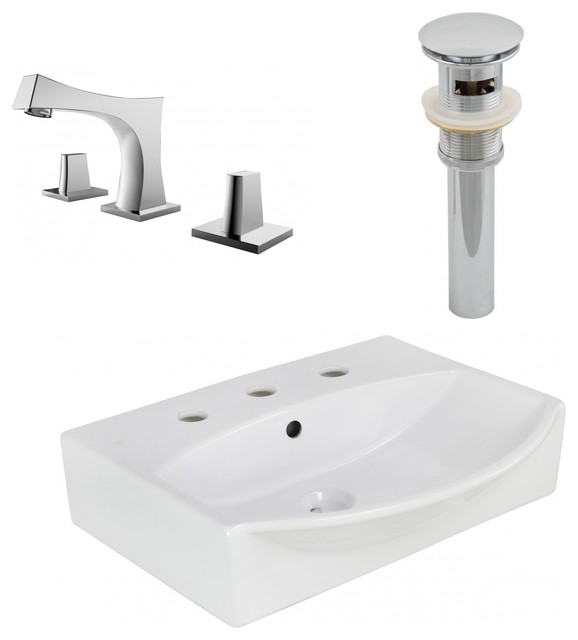 19 5 In Bath Wall Mount Vessel Sink Set In White Modern