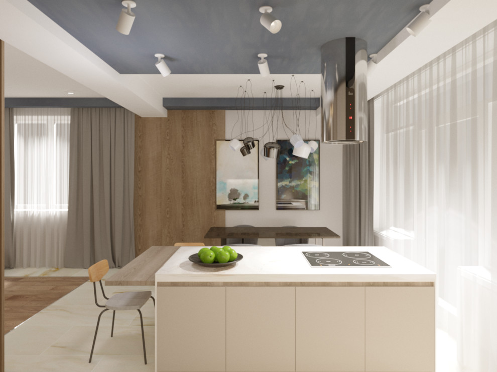 Дизайн кухни-гостинной 65м2 в современном стиле