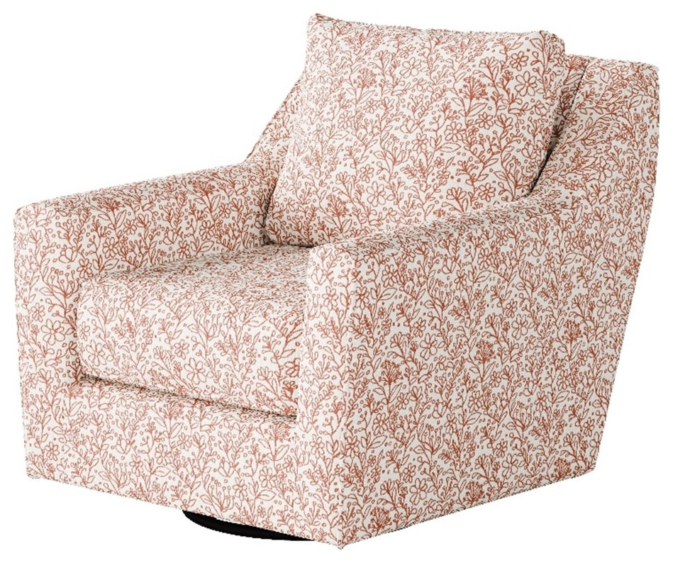Southern Home Furnishings Clover Coral Swivel Glider Accent Chair in