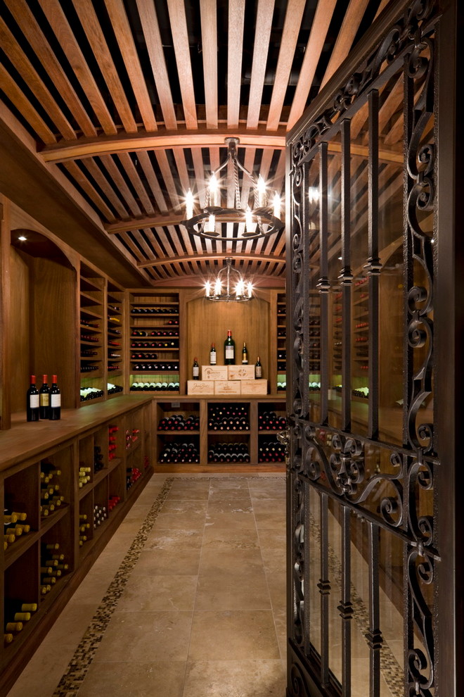 Inspiration for a traditional wine cellar in Denver with storage racks.
