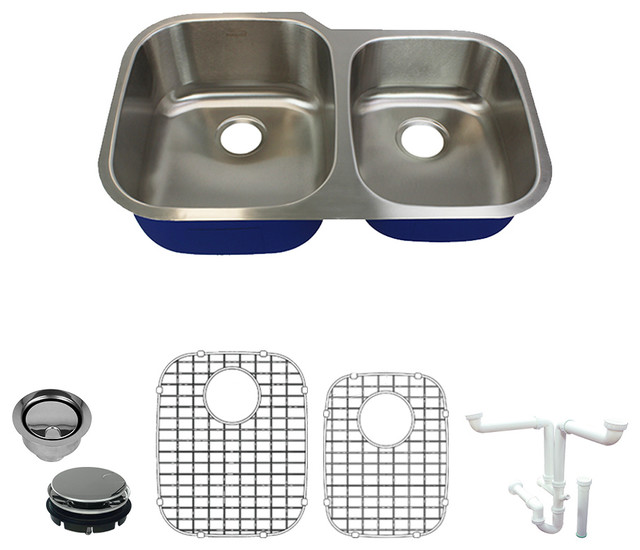 Transolid Meridian Stainless Steel Double Offset Bowl Kitchen Sink Kit 21 X32