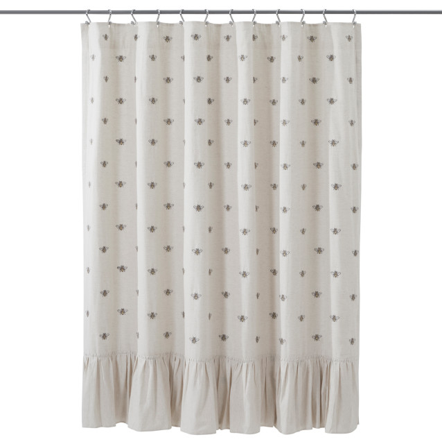 April And Olive Embroidered Bee Shower Curtain With Creme Finish 81266