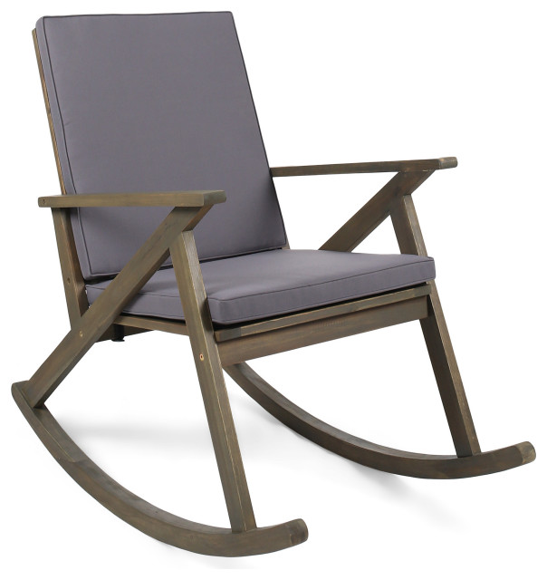 GDF Studio Louise Outdoor Acacia Wood Rocking Chair, Gray/Gray, Single