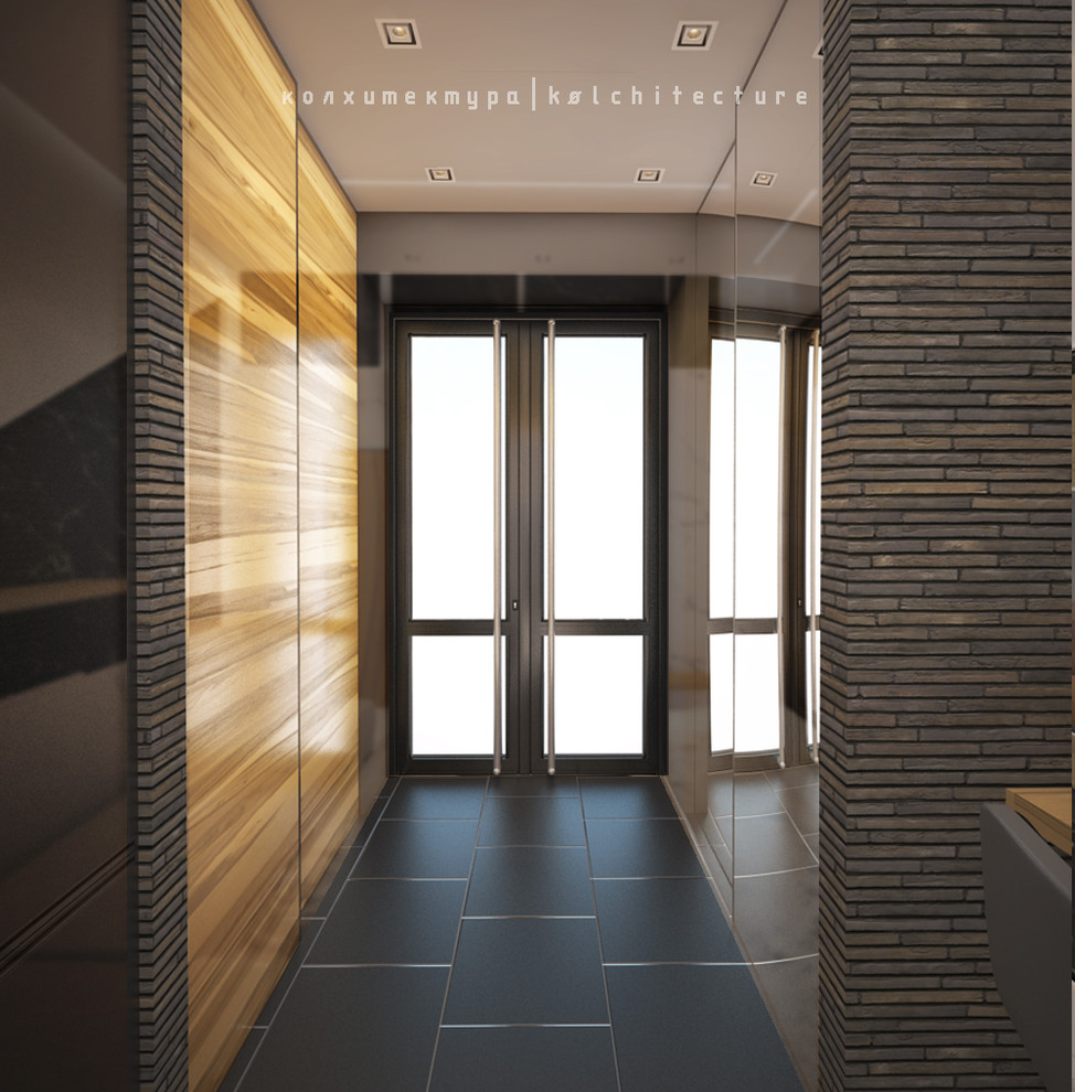 Тамбур-холл. Лофт+минимализм. Дизайн трехкомнатной квартиры