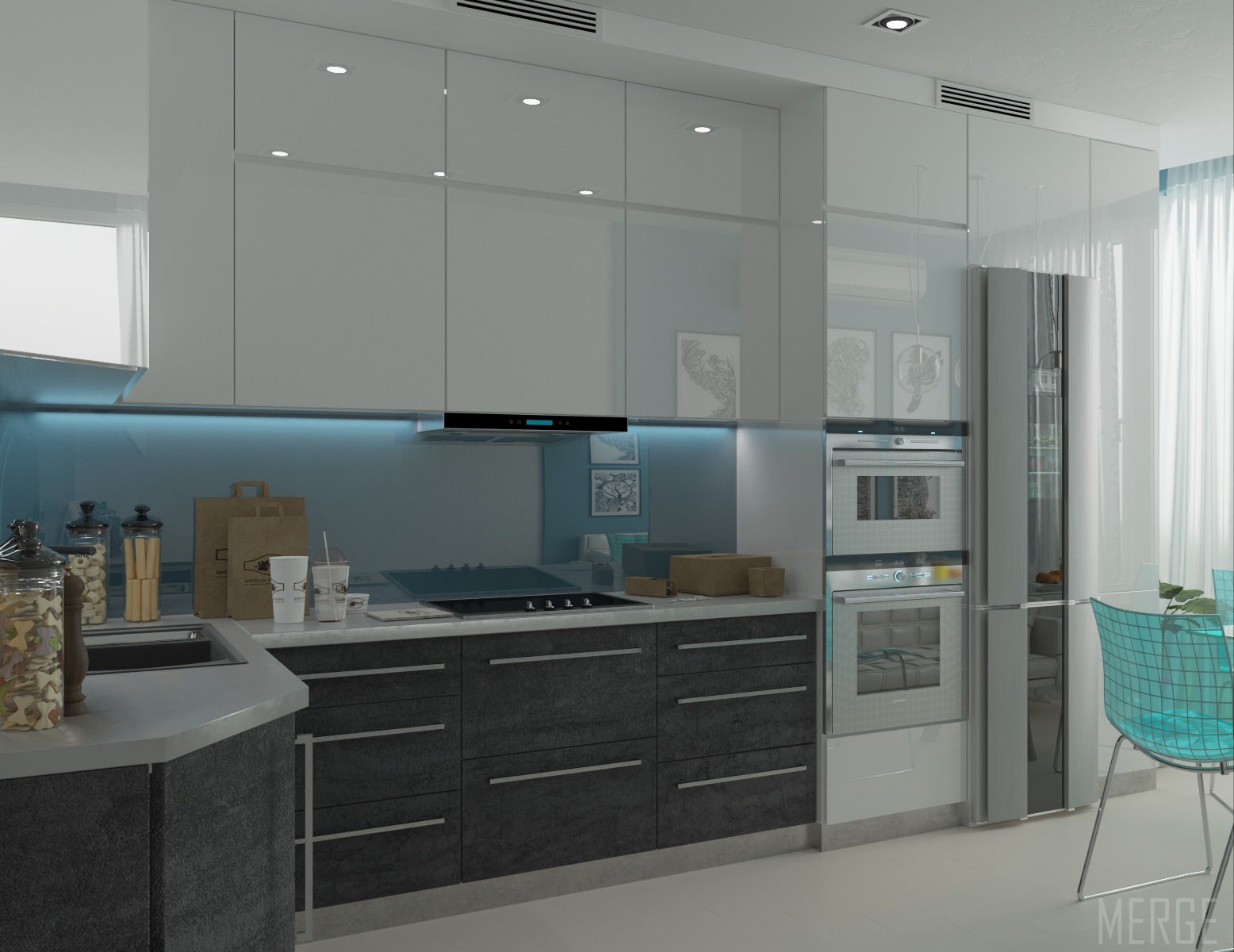 Минималистичная двухкомнатная квартира с видом на ЖД вокзал в Одессе 80м²