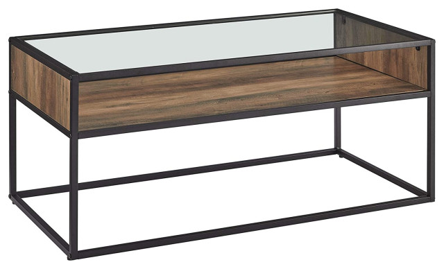 Industrial Modern Coffee Table Metal, Metal Frame Glass Top Shelves