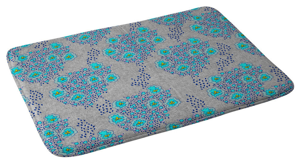 Holli Zollinger Boho Turquoise Floral Memory Foam Bath Mat, 34"x21